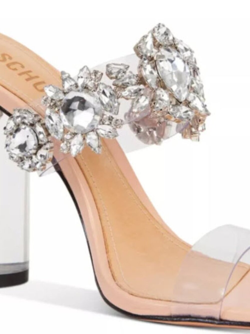 NWT Schutz Blanck Crystal-Embellished Clear Block Heel Sandals Size 8